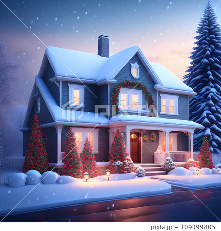 House covered in snow in winter picture House covered in snow in winter picture 109099805