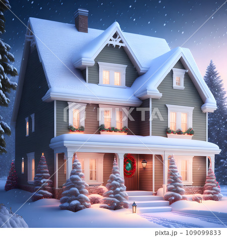 House covered in snow in winter picture 109099833