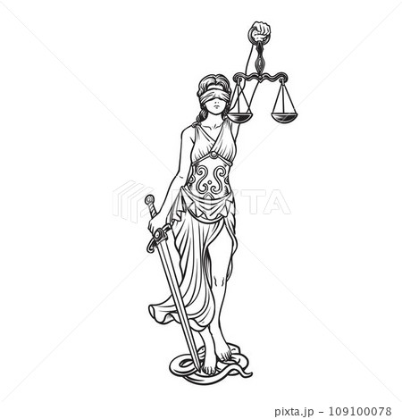 Themis goddess sculpture justice with scales vector illustration. 2 109100078