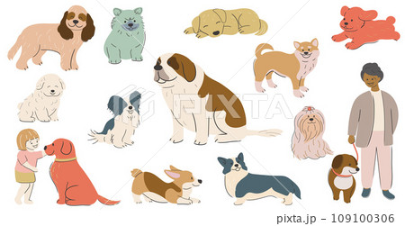 かわいい犬の手描き風イラストセット 109100306