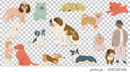 かわいい犬の手描き風イラストセット 109100306