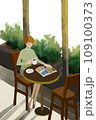 カフェで読書をする女性のイラスト 109100373
