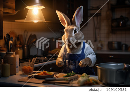 料理をするうさぎ　AI生成画像 109100581