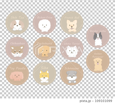 一組可愛的狗臉露出狗品種圖標 一組可愛的狗臉露出狗品種圖標 109101099