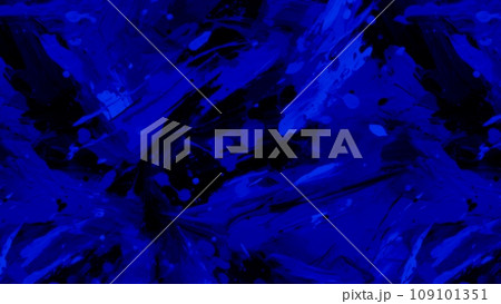 An abstract oil painting with fragments of artwork and paint brush strokes creates a modern and contemporary art background. The painting is highlighted by a beautiful navy blue color texture. 109101351