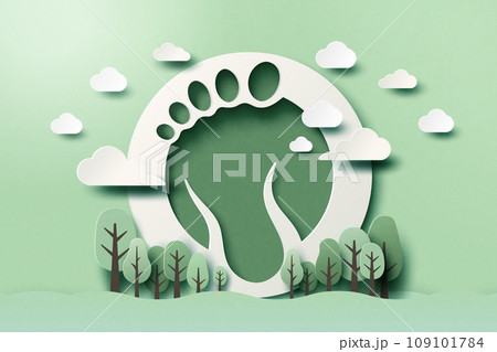 Carbon Footprint icon. Ecology and environment sustainable development concept design. Paper cut vector illustration. 109101784