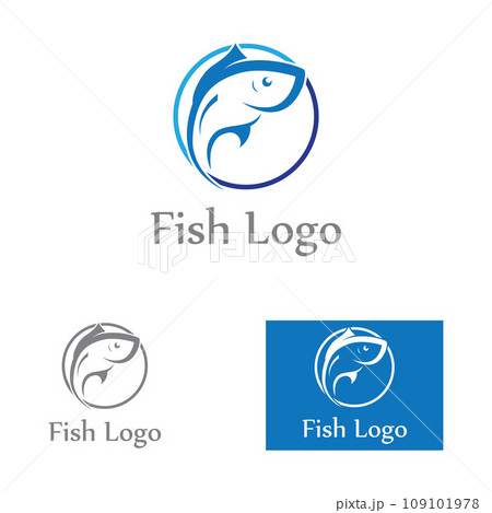 Fish logo, fishinghook, fish oil and seafood restaurant icon. With vector icon concept design illustration template 109101978
