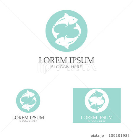 Fish logo, fishinghook, fish oil and seafood restaurant icon. With vector icon concept design illustration template 109101982