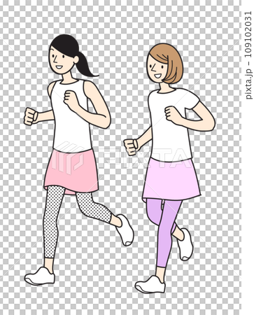 シンプルな人物イラスト　女性のライフスタイル　ランニングする女性 109102031