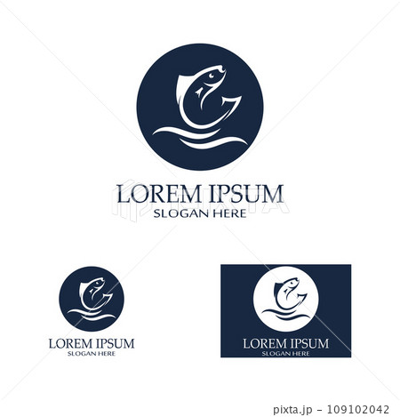 Fish logo, fishinghook, fish oil and seafood restaurant icon. With vector icon concept design illustration template 109102042