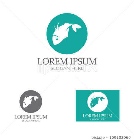 Fish logo, fishinghook, fish oil and seafood restaurant icon. With vector icon concept design illustration template 109102060