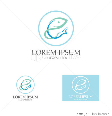 Fish logo, fishinghook, fish oil and seafood restaurant icon. With vector icon concept design illustration template 109102097