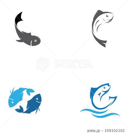 Fish logo, fishinghook, fish oil and seafood restaurant icon. With vector icon concept design illustration template 109102102