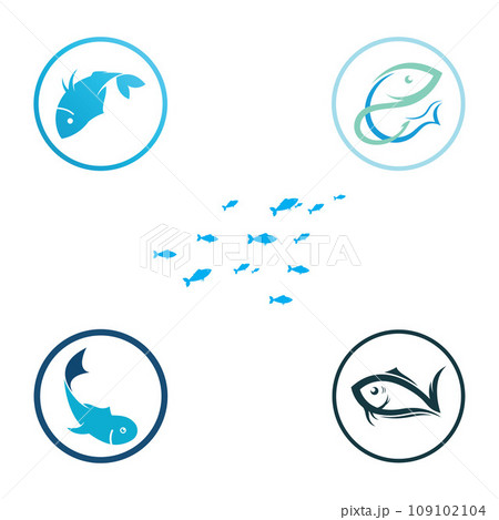 Fish logo, fishinghook, fish oil and seafood restaurant icon. With vector icon concept design illustration template 109102104