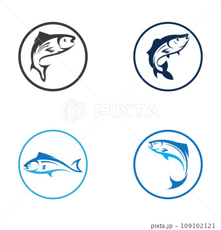 Fish logo, fish oil and seafood restaurant icon. With the concept of icon vector design illustration template 109102121