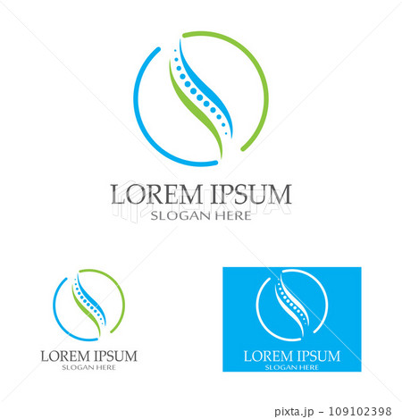 Spinal diagnostics, spine care, and spine health. With modern vector icon design concept logo template illustration Spinal diagnostics, spine care, and spine health. With modern vector icon design concept logo template illustration 109102398