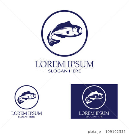 Fish logo, fishinghook, fish oil and seafood restaurant icon. With vector icon concept design illustration template Fish logo, fishinghook, fish oil and seafood restaurant icon. With vector icon concept design illustration template 109102533