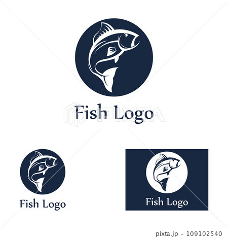Fish logo, fishinghook, fish oil and seafood restaurant icon. With vector icon concept design illustration template 109102540