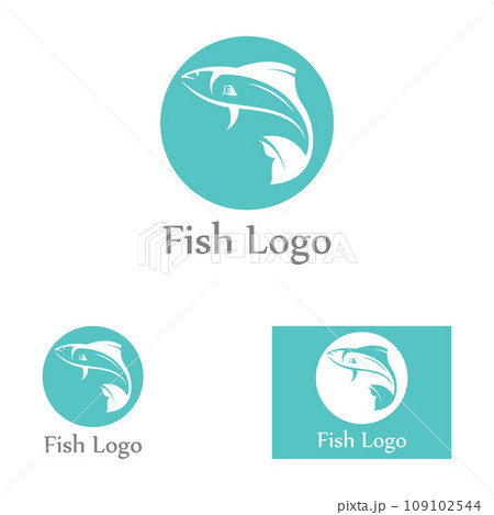 Fish logo, fishinghook, fish oil and seafood restaurant icon. With vector icon concept design illustration template Fish logo, fishinghook, fish oil and seafood restaurant icon. With vector icon concept design illustration template 109102544