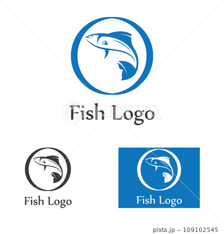 Fish logo, fishinghook, fish oil and seafood restaurant icon. With vector icon concept design illustration template Fish logo, fishinghook, fish oil and seafood restaurant icon. With vector icon concept design illustration template 109102545