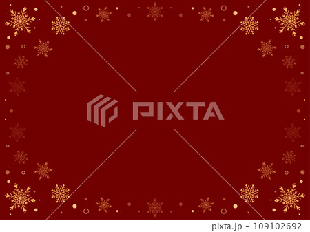 雪の結晶のフレーム素材レッド＆ゴールド 109102692