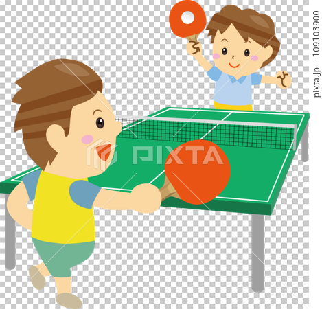 Smiling people enjoying table tennis on a table tennis table 109103900