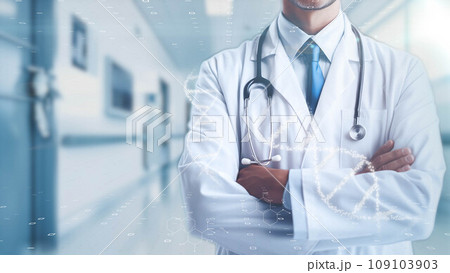 DNAとグローバルを背景とした先進医療・遠隔治療のイメージ　先進技術を使った新しい治療法と人類の希望 109103903