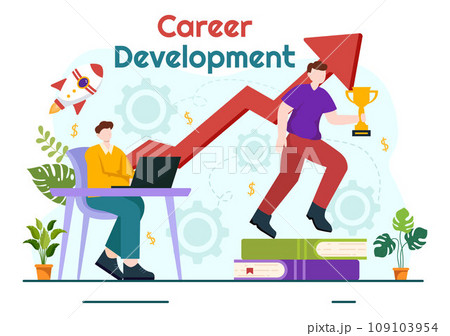 Career Development Vector Illustration with Ladder to Success and Growing Revenue on Improve Bar Graph in Business Goal Flat Background Design Career Development Vector Illustration with Ladder to Success and Growing Revenue on Improve Bar Graph in Business Goal Flat Background Design 109103954