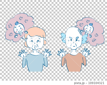 Upper body illustration material of a healthy senior who wants to take care of grandchildren and children 109104321
