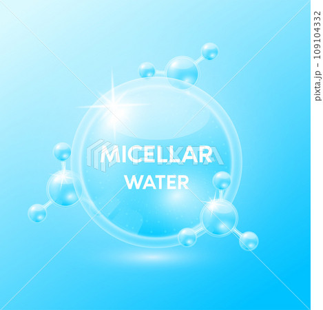 Micellar water. Amino acids are natural moisturizers facial cleanser. Collagen serum and hyaluronic acid skincare. For beauty cosmetic. Medical scientific concept. 3D Vector. 109104332