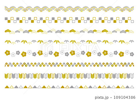 金銀の和柄文様　装飾ライン(手描き風ベクター） 109104386