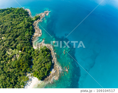 Aerial view drone shot of Tropical seashore in Phuket island thailand,Beautiful sea landscape background 109104517