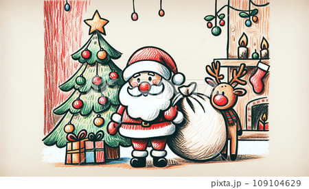 色鉛筆画 A4.猫 クリスマス7 今日は2月22日で #猫の日 なので、今まで描いた猫の絵を載せて