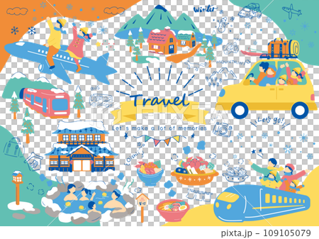 乗り物で冬の旅行を楽しむ人達 乗り物で冬の旅行を楽しむ人達 109105079