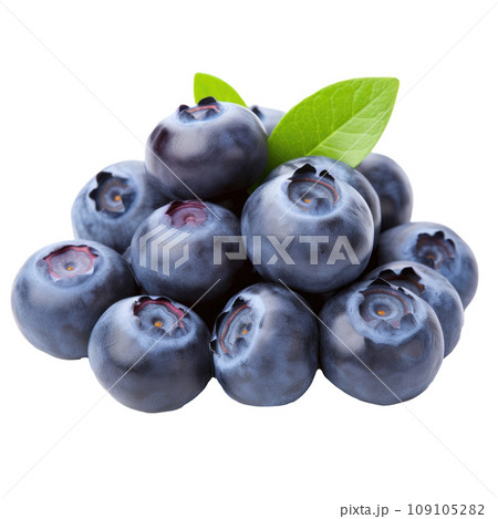Fresh Blueberries with Green Leaves 109105282