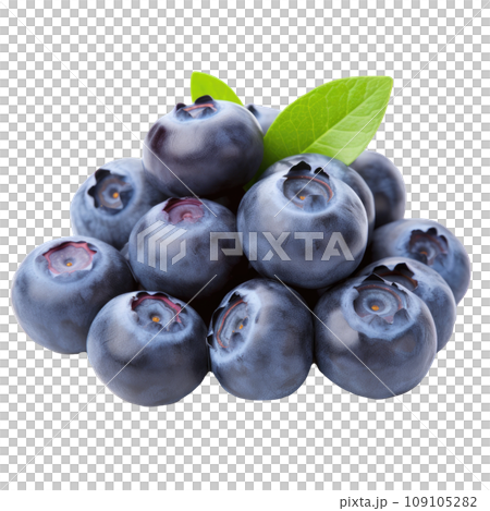 Fresh Blueberries with Green Leaves 109105282