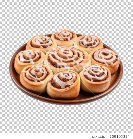 Sweet Spiral Cinnamon Pastries with Drizzled Glaze 109105334
