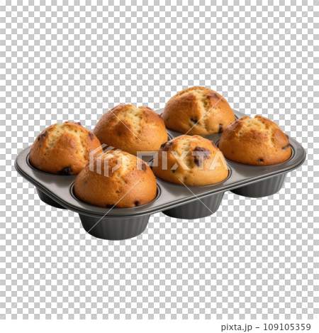 Freshly Baked Muffins in Metal Tray 109105359