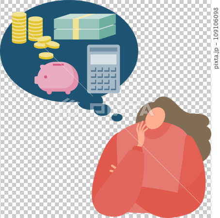 Illustration material of a woman thinking about money 109106098