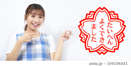 たいへんよくできました　エプロン姿の女性イメージ 109106881