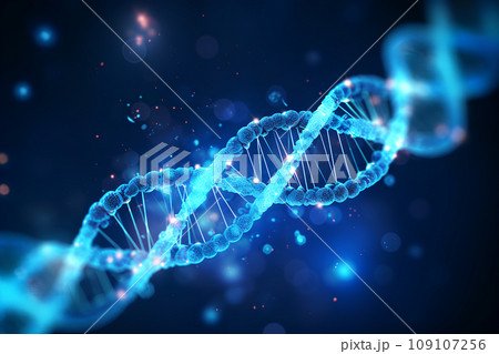 blue DNA gene helix spiral molecule structure. Generative AI	 blue DNA gene helix spiral molecule structure. Generative AI	 109107256