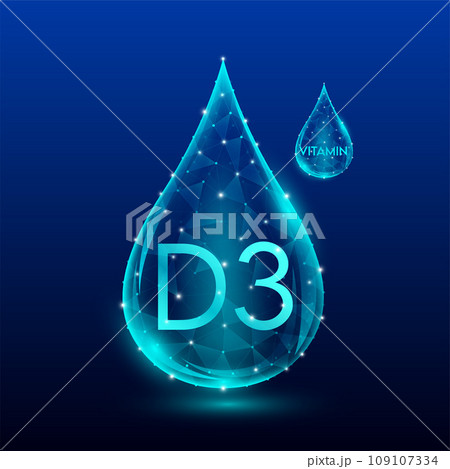 Vitamins complex skin care anti aging. Vitamin D3 drop blue translucent low poly on dark blue background. Multivitamins collagen supplement. Cosmetics nutrition design. Vector EPS 10 illustration. Vitamins complex skin care anti aging. Vitamin D3 drop blue translucent low poly on dark blue background. Multivitamins collagen supplement. Cosmetics nutrition design. Vector EPS 10 illustration. 109107334