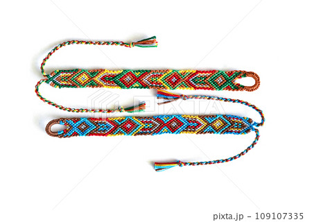 DIY woven tied friendship bracelet with unusual braiding. Summer accessory 109107335