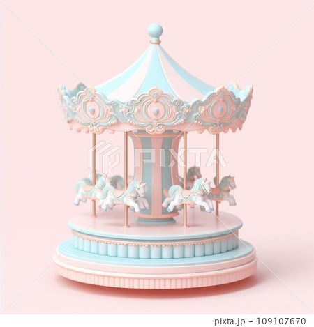 パステルカラーのメルヘンなメリーゴーランド｢AI生成画像｣のイラスト