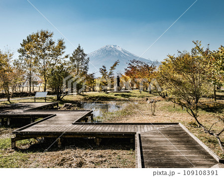山梨県にある富士五湖の一つ山中湖から眺める富士山 山梨県にある富士五湖の一つ山中湖から眺める富士山 109108391