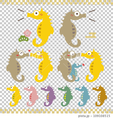 Dragon, seahorse, colorful dragonfly New Year's card material Dragon, seahorse, colorful dragonfly New Year's card material 109108515