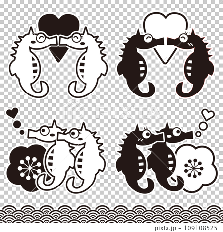 Dragon, seahorse, tatsuno otoshigo silhouette New Year's card material 109108525
