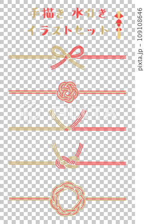 手描きのおしゃれな水引きセット　赤金 109108646