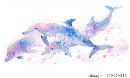 イルカの水彩イラスト　AI生成画像 109109356