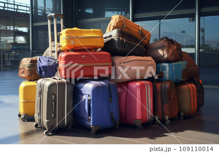 Stylish suitcases packed for travel on white background. Summer vacation Stylish suitcases packed for travel on white background. Summer vacation 109110014